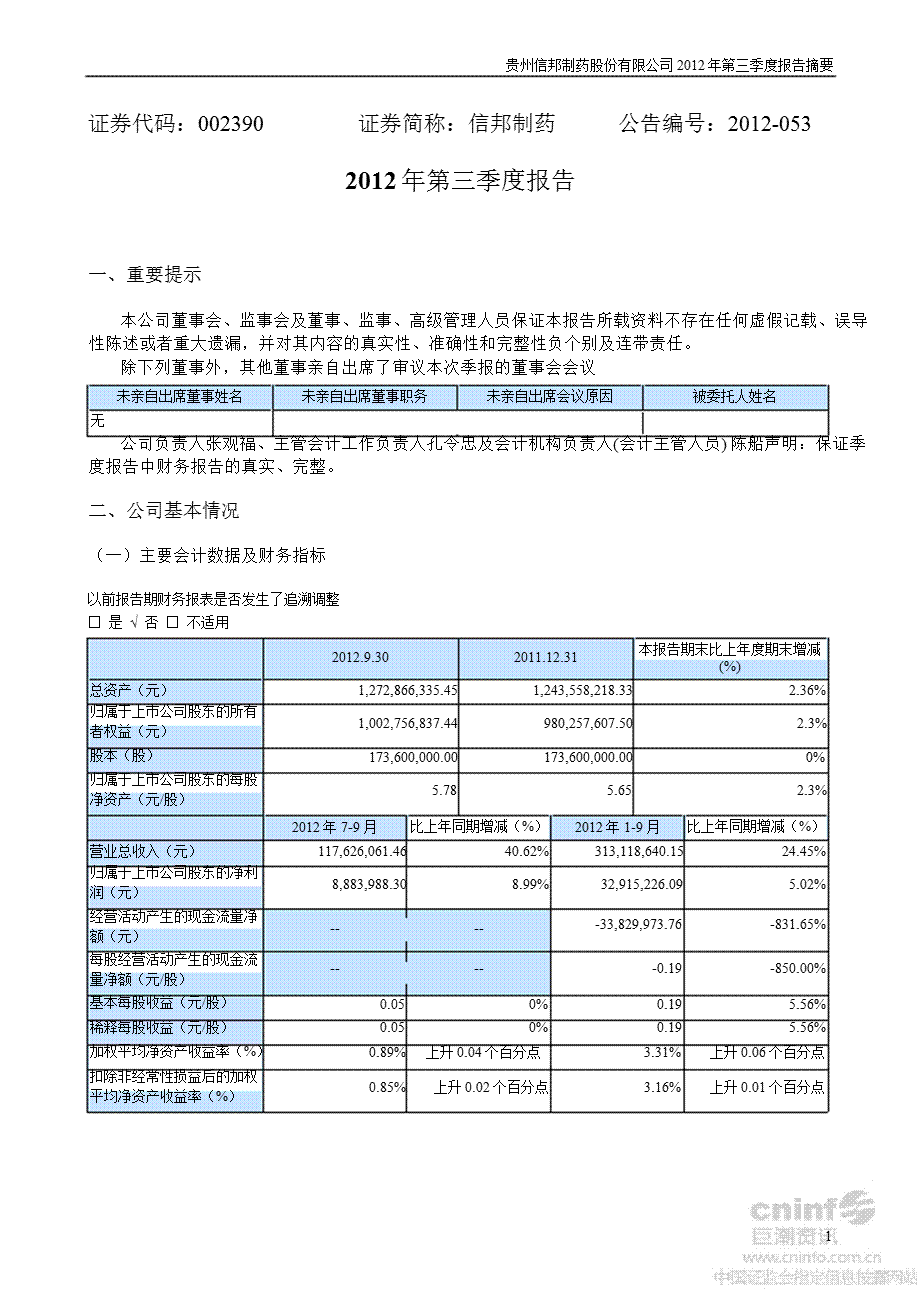 信邦制药：第三季度报告正文.ppt_第1页