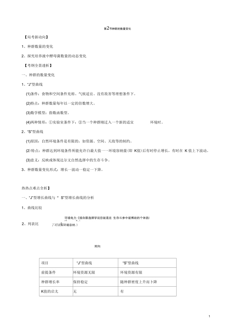 2013版高考生物一轮精品复习4.2种群数量的变化学案新人教版必修3.docx_第1页