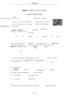 2012年中考数学一轮考点复习训练：实数的有关概念及运算.docx