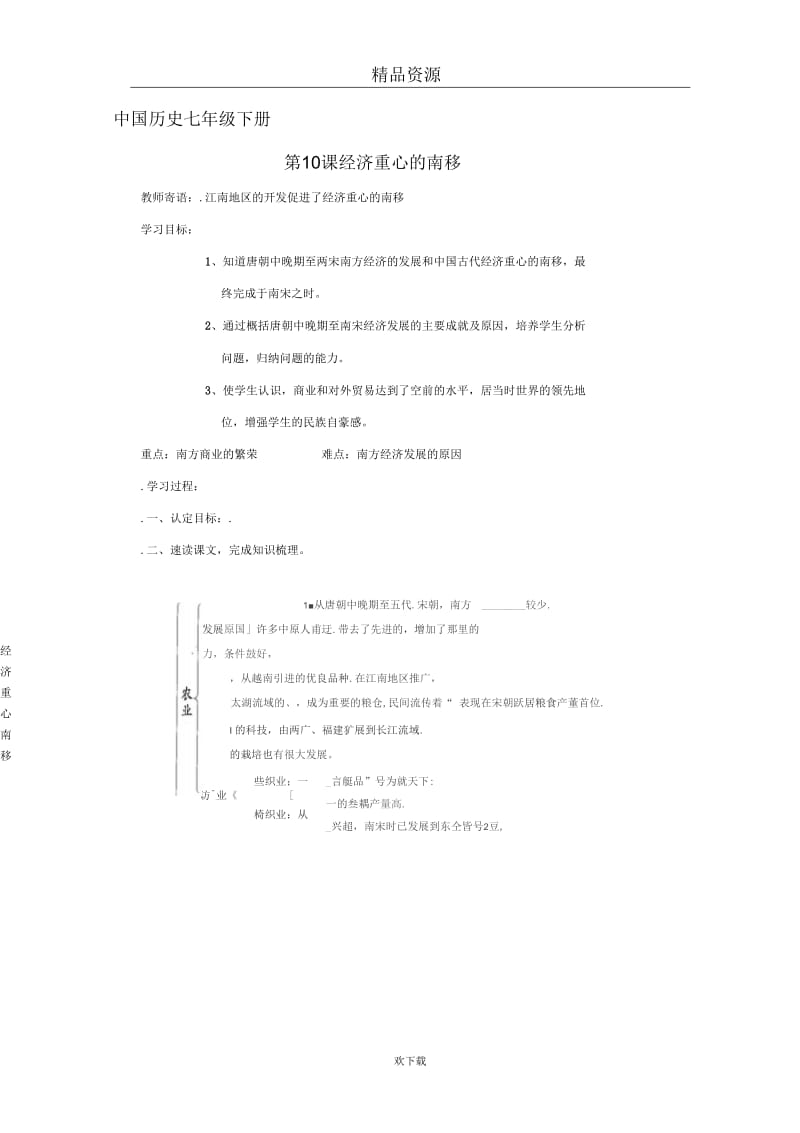 历史人教七年级下册教案：第10课经济重心的南移教案.docx_第1页