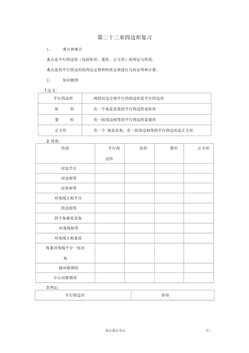 数学：第二十二章四边形复习教案(冀教版八年级下).docx_第1页