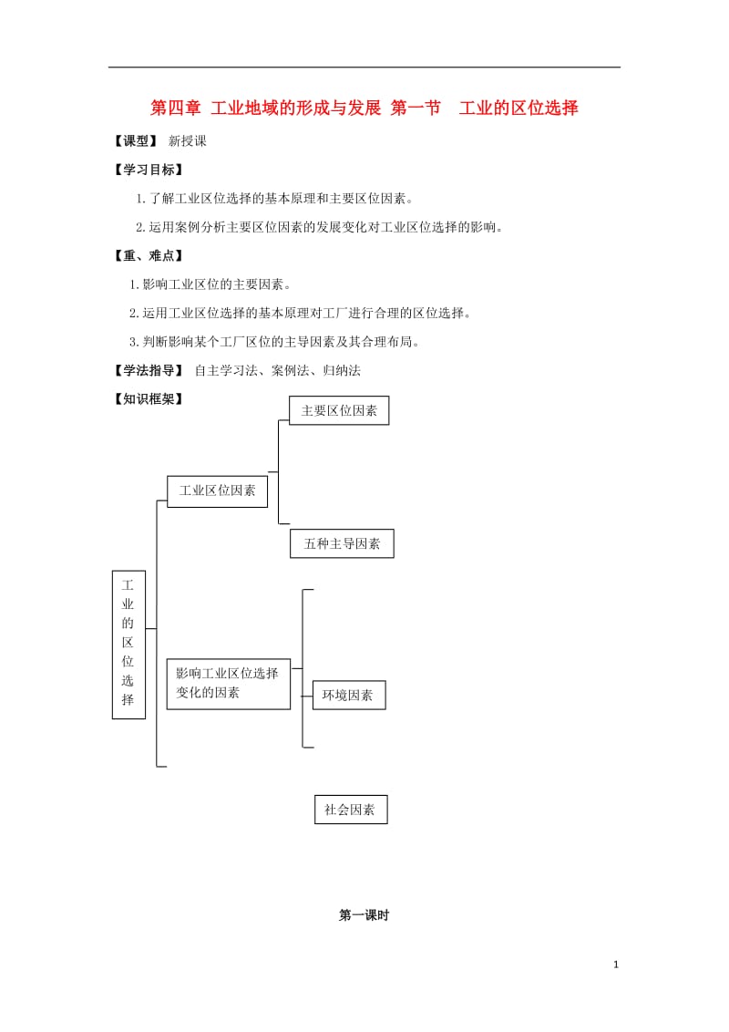 [精品学习复习资料]吉林省长春市高中地理 第四章 工业地域的形成与发展 4.1 工业的区位选择学案（无答案）新人教版必修2.doc_第1页