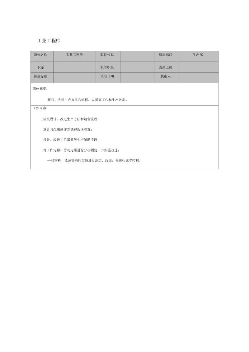 岗位职责工业工程师.docx_第1页