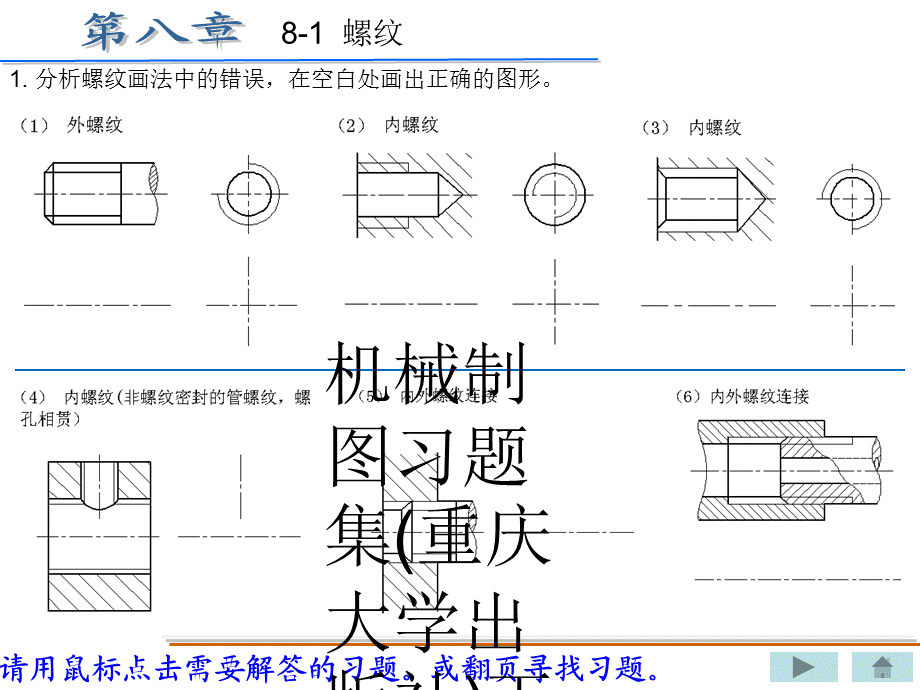 机械制图习题集(重庆大学出版社)丁一第八章xingai答案（经典实用）.ppt_第1页