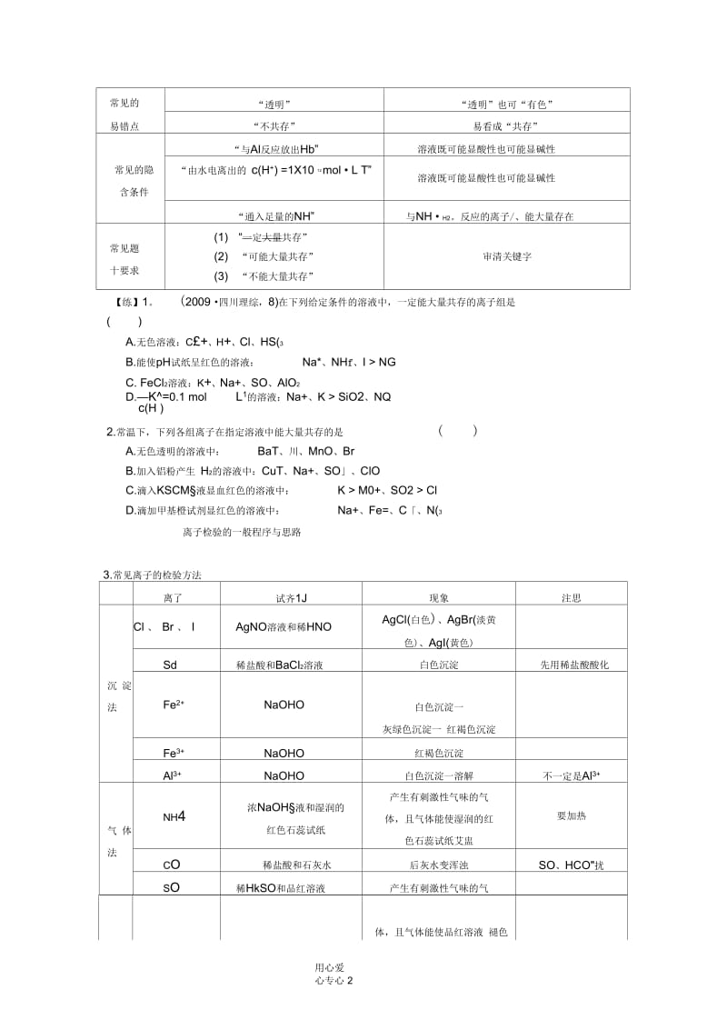 【名校联盟】江苏省苏州市蓝缨学校高三化学离子共存离子的检验和推断2-4-1.docx_第2页