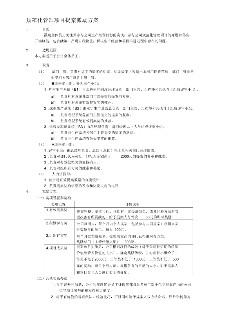 规范化管理项目提案激励方案.docx_第1页