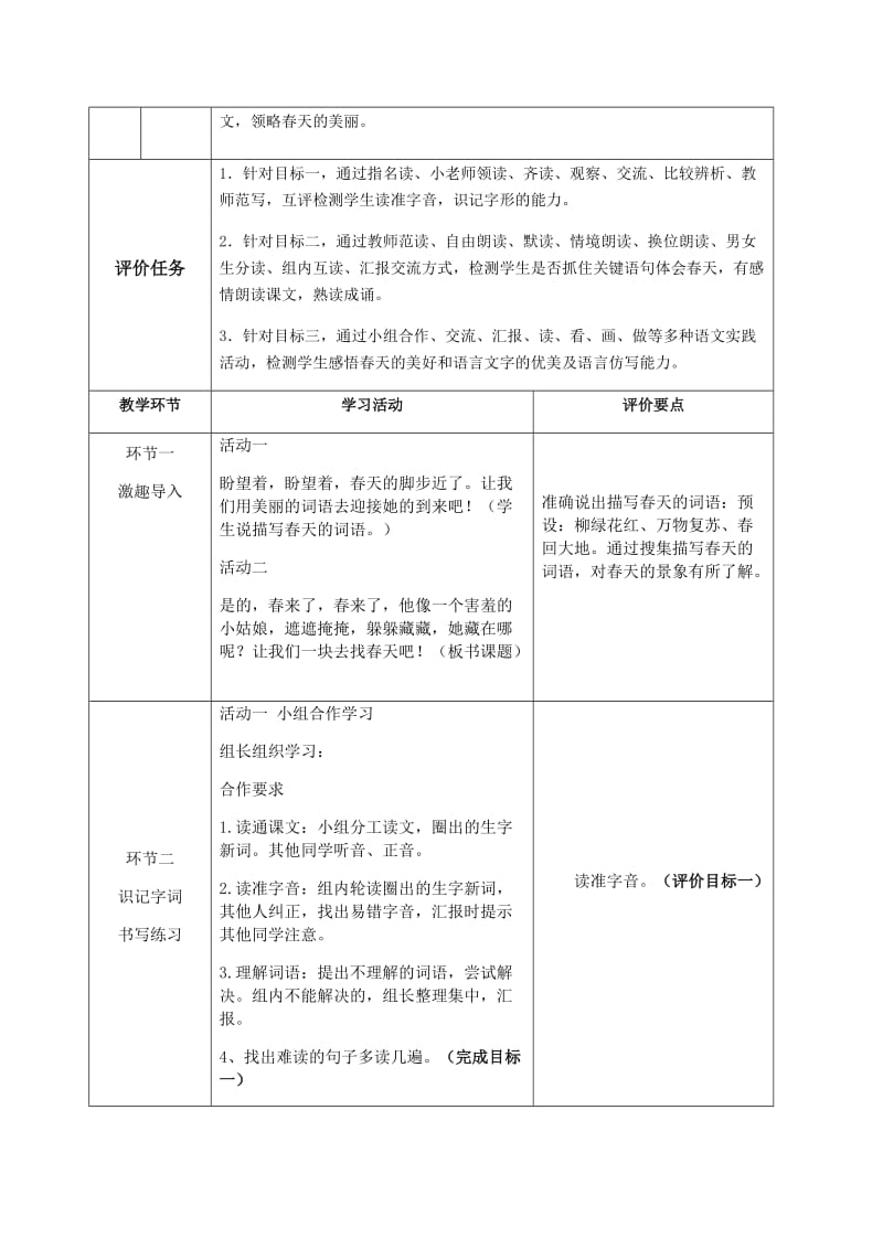 部编版二年级下册基于标准的教学设计2、找春天.doc_第2页