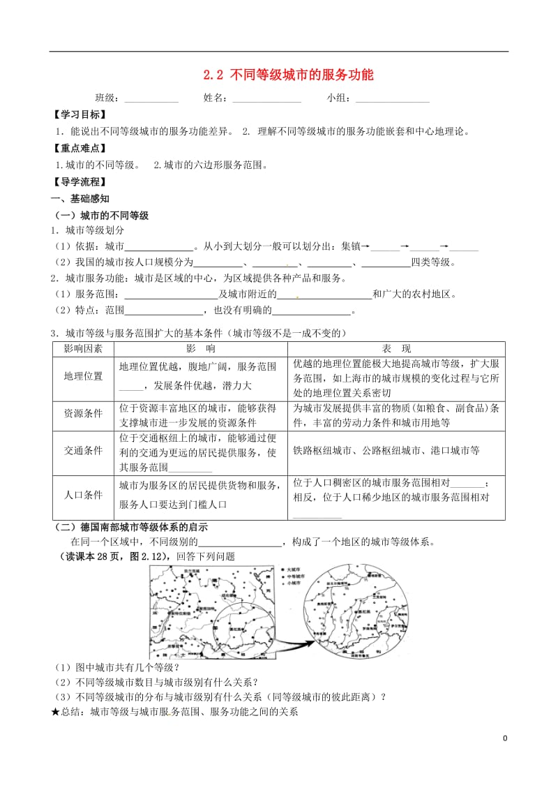 [精品学习复习资料]四川省成都市高中地理 第二章 城市与城市化 2.2 不同等级城市的服务功能学案（无答案）新人教版必修2.doc_第1页