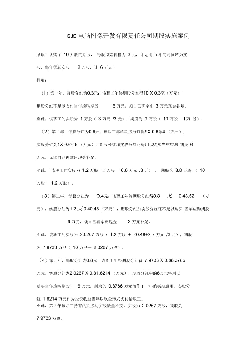 SJS电脑图像开发有限责任公司期股实施案例.docx_第1页