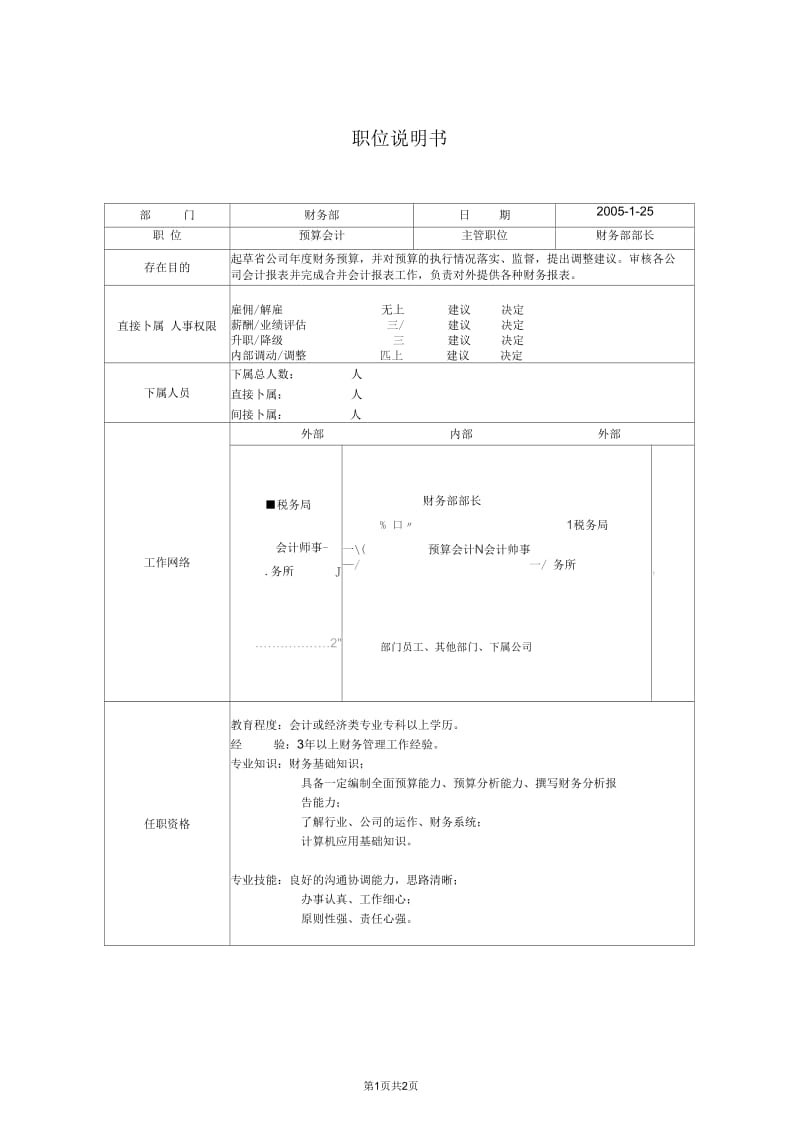 职位说明书预算会计.docx_第1页