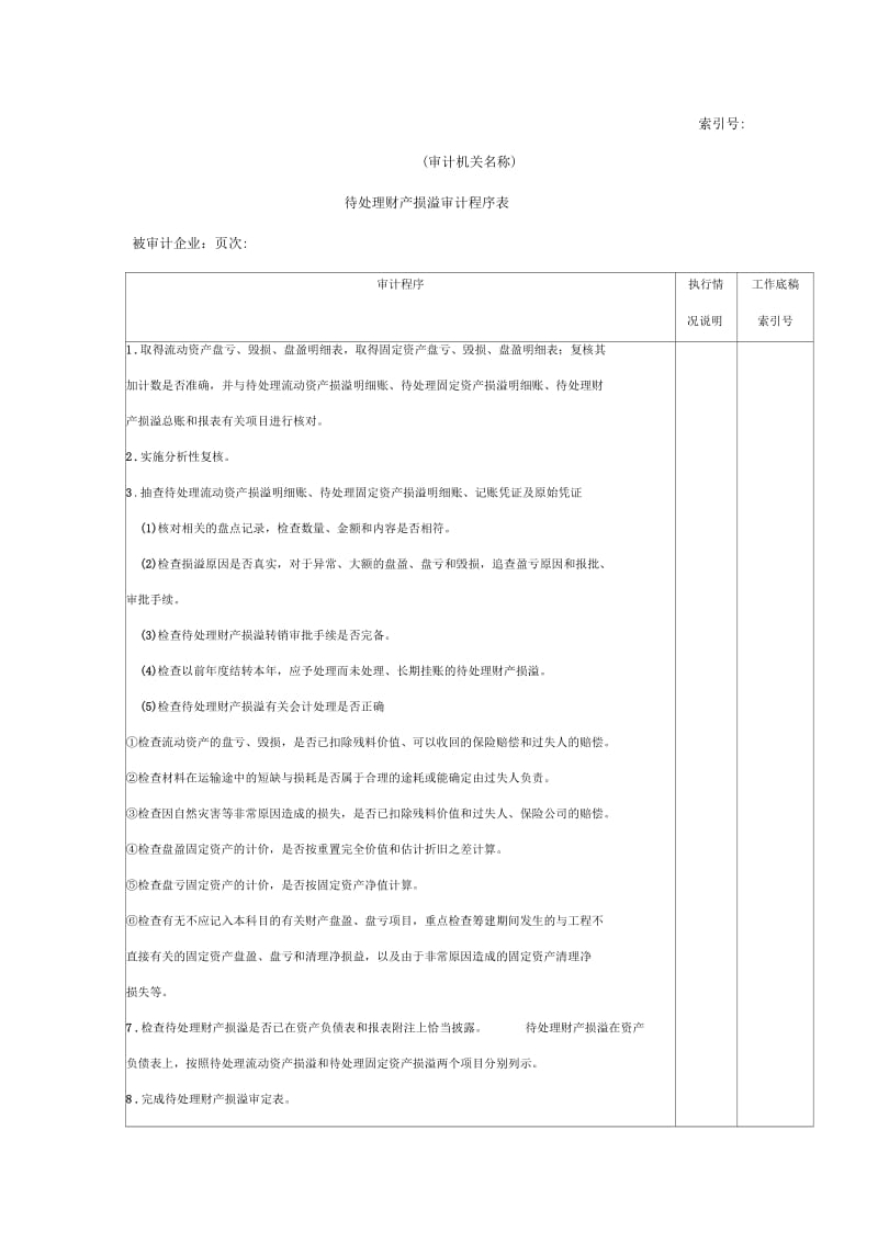 待处理财产损溢审计程序表.docx_第1页