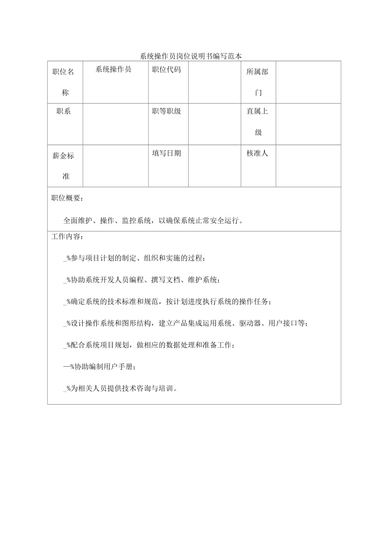 系统操作员岗位说明书编写范本.docx_第1页