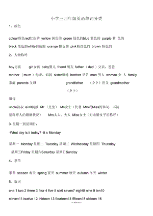 小学三四年级英语单词归类.docx