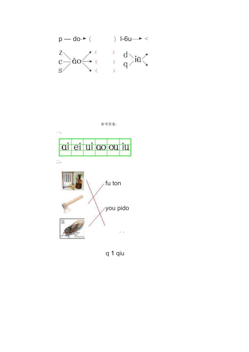 人教版语文一年级上：汉语拼音aoouiu试题(二)练习.docx_第2页