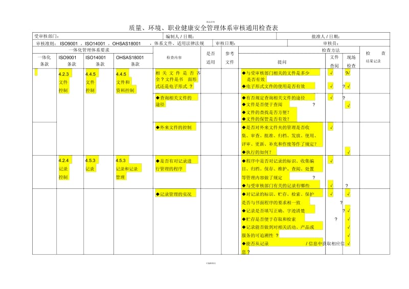 采购部内审检查表.docx_第1页