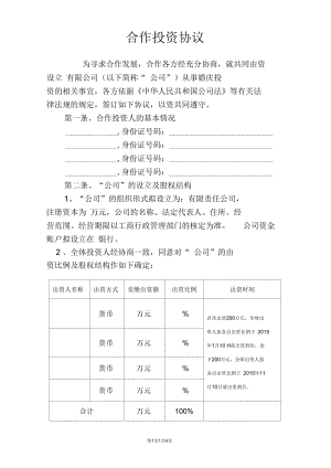 合作投资协议书(设立公司).docx