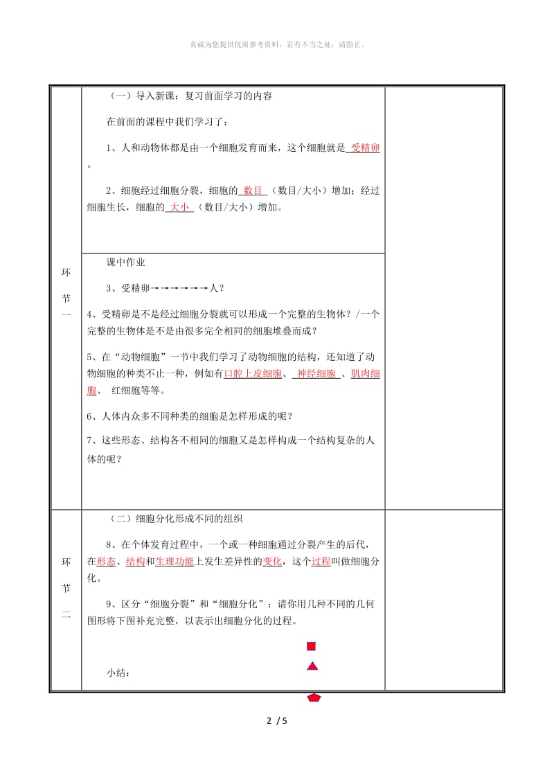 河南省七年级生物上册2.2.2动物体的结构层次教案 新人教版.doc_第2页