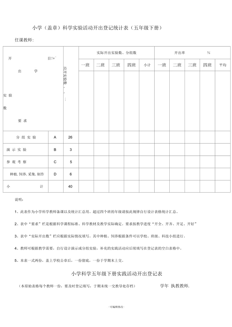 五年级下册科学实验活动登记表.docx_第1页