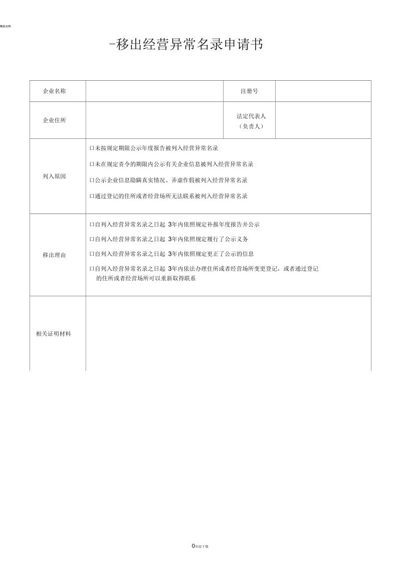 移出经营异常名录申请书.docx_第1页