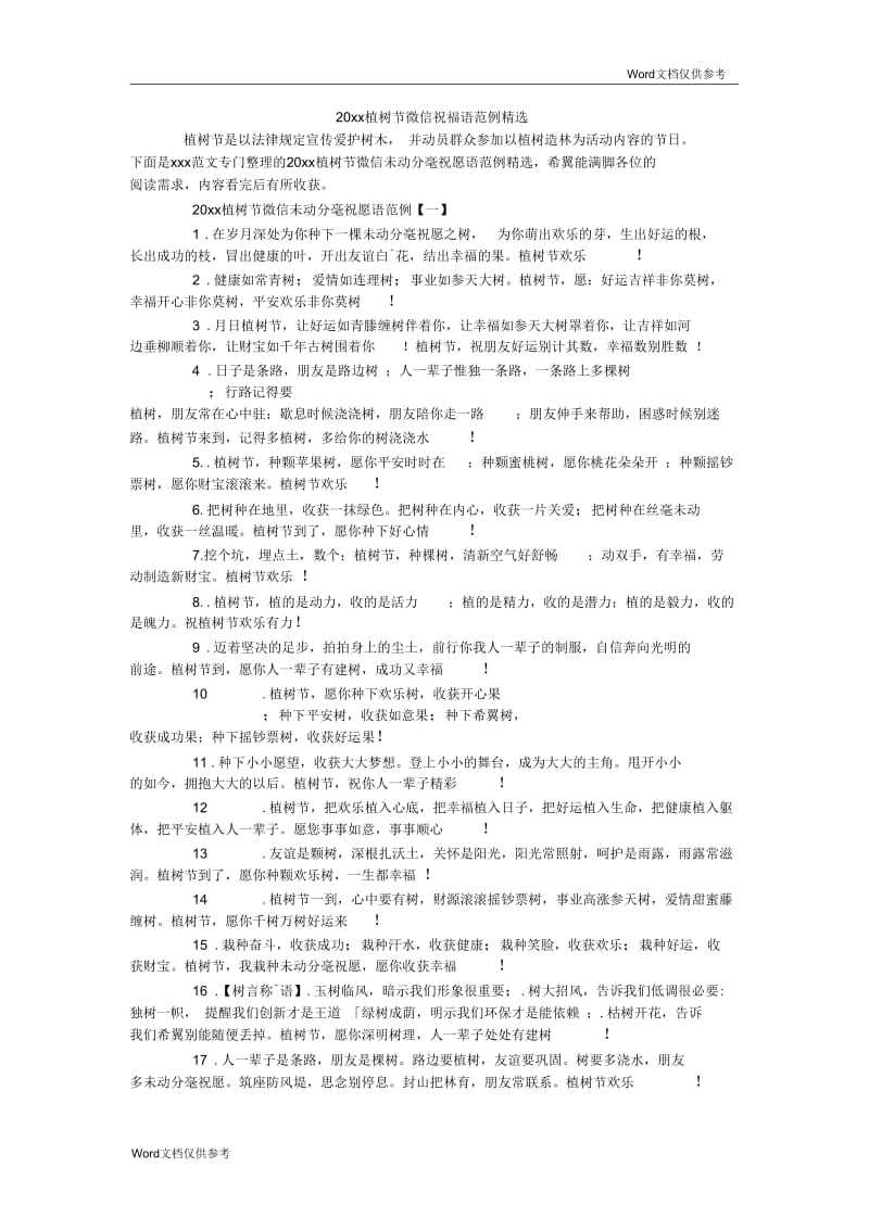 植树节微信祝福语范例精选.docx_第1页