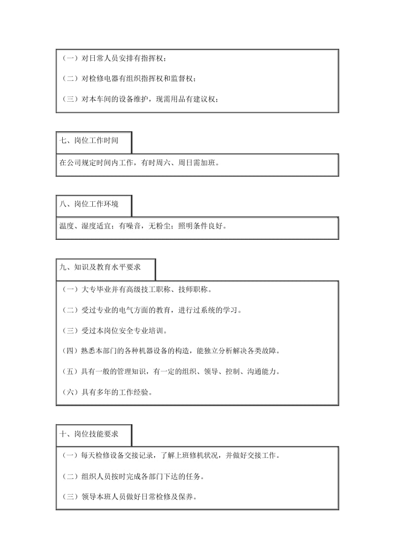 登康口腔护理用品股份有限公司电工大班长岗位说明书.docx_第3页