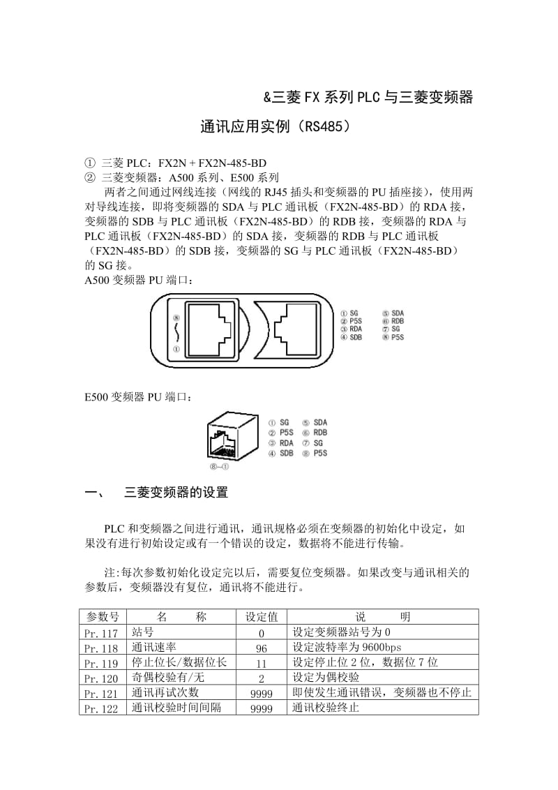 三菱FX系列PLC与三菱变频器通讯应用实例（RS485）.doc_第1页