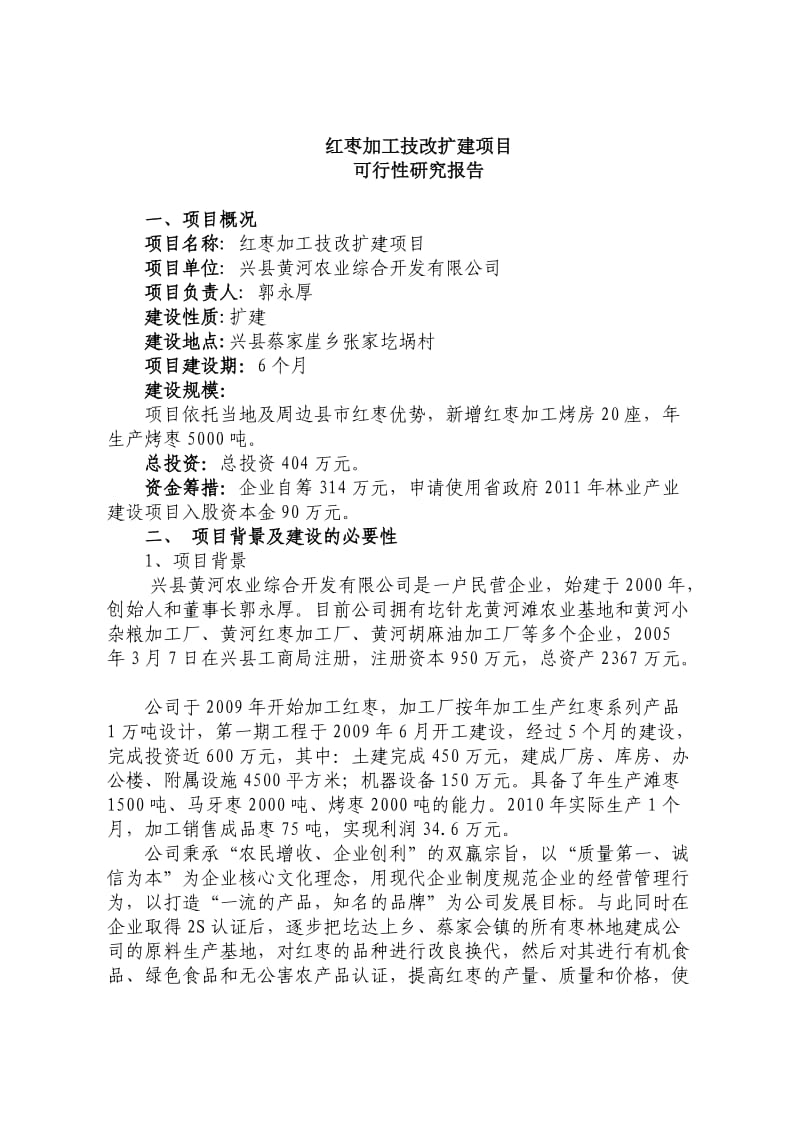 (可研报告）红枣加工扩建项目可行性报告.doc_第1页