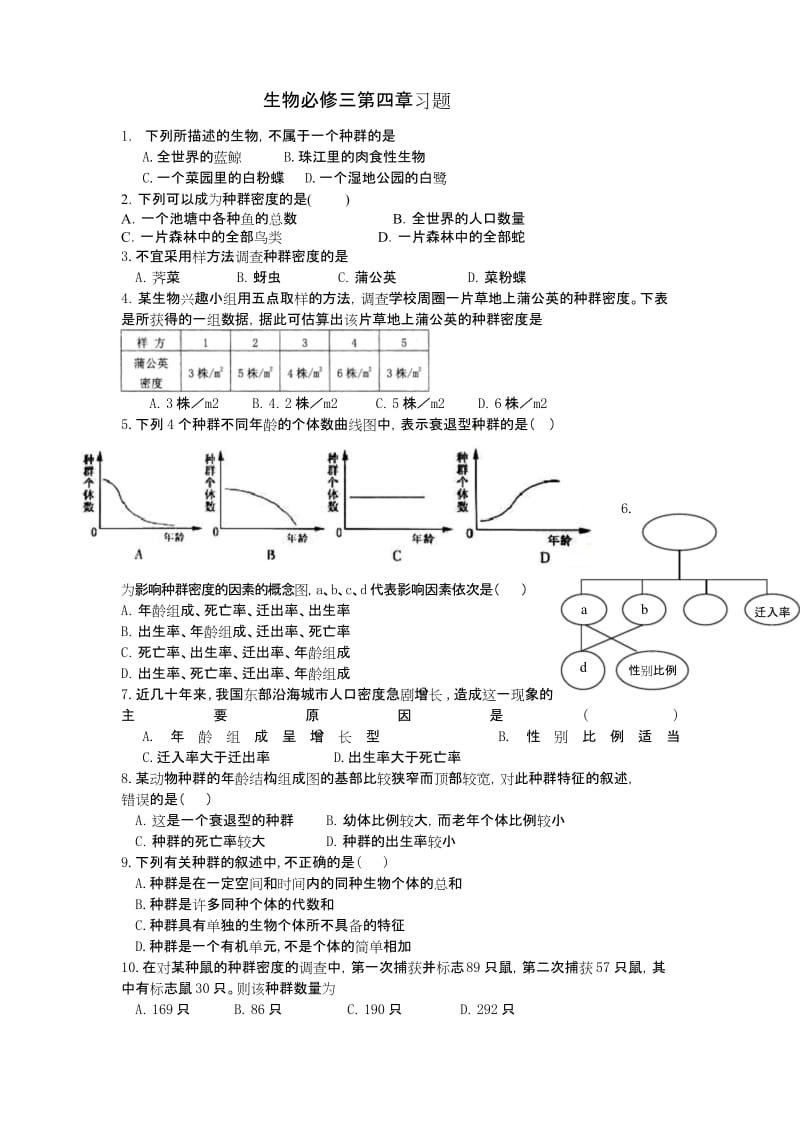 (完整版)生物必修三第四章习题.docx_第1页