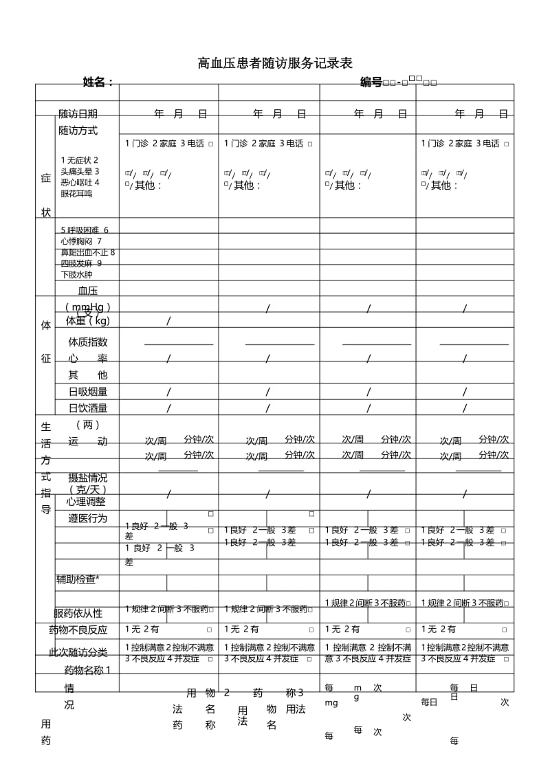 (完整)高血压患者随访服务记录表1.docx_第1页