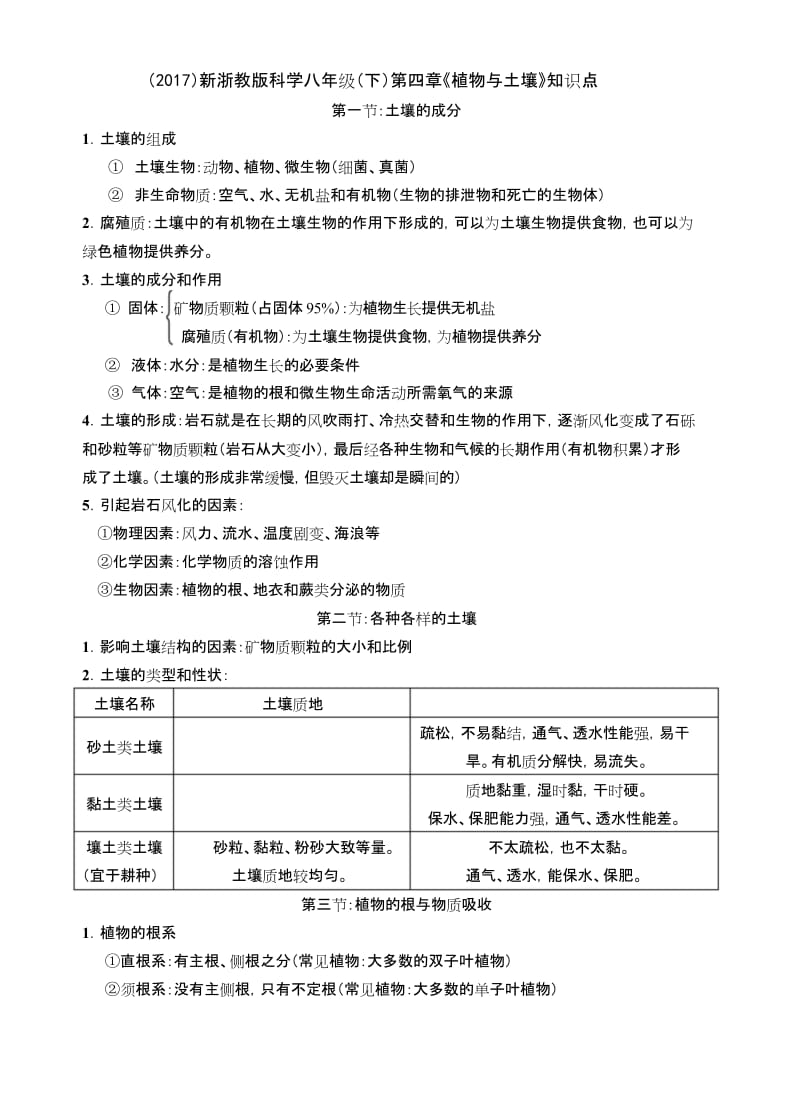 (完整word版)(2017)新浙教版八年级下册科学第四章《植物与土壤》知识点归纳.docx_第1页