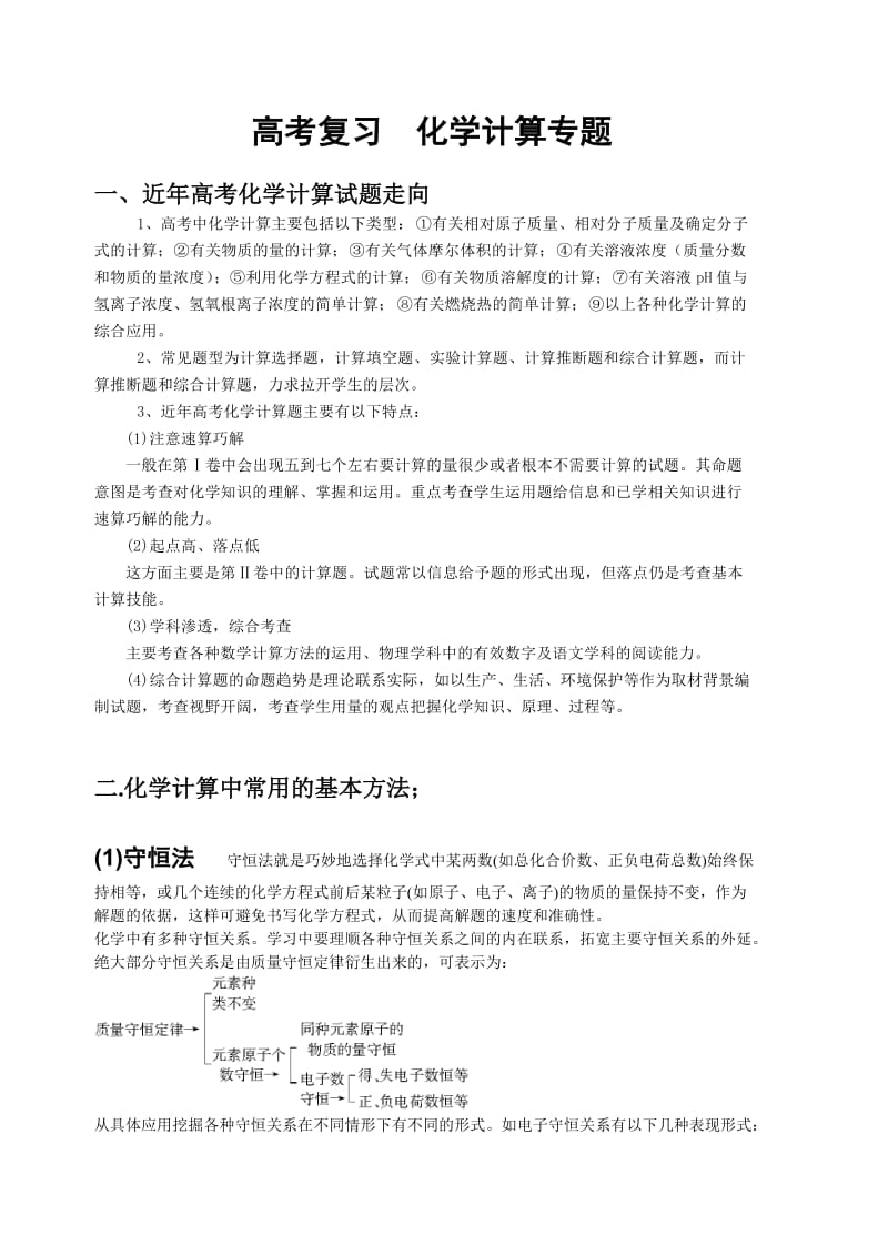 2013年高考化学复习专题------化学计算的基本方法技巧.doc_第1页