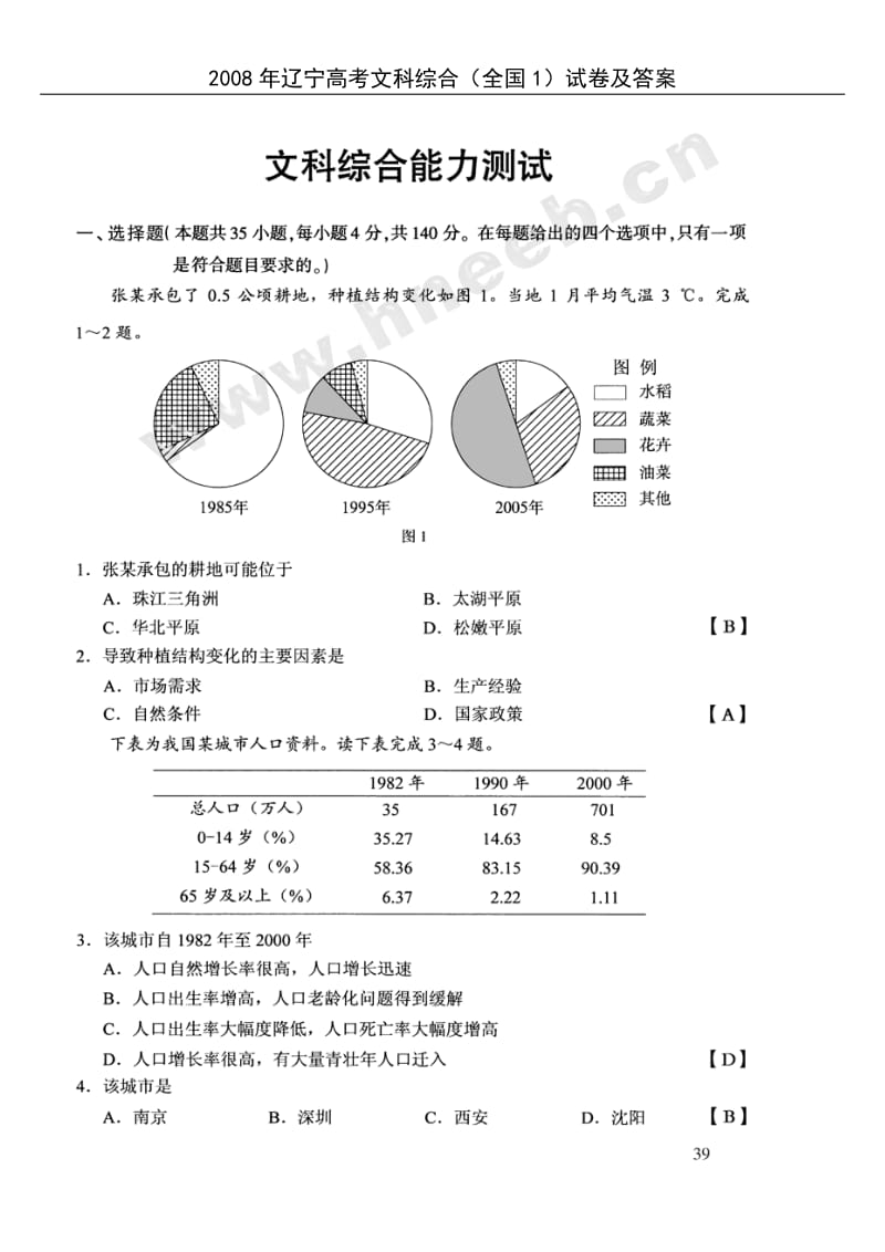 2008年辽宁高考文科综合(全国1)试卷及答案.doc_第1页