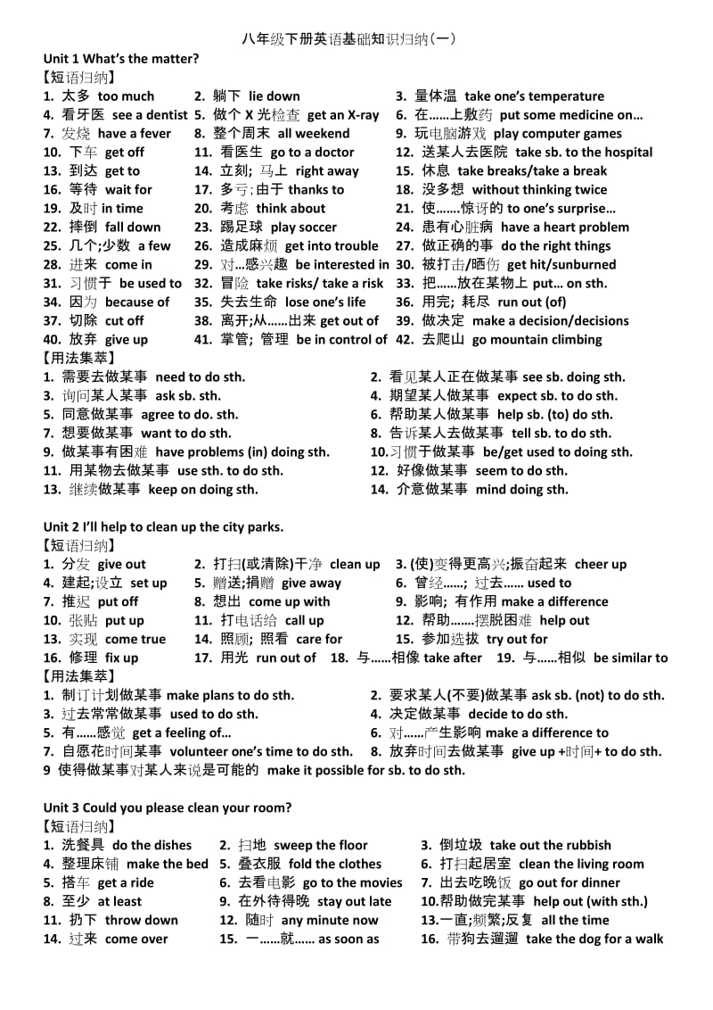 (完整版)人教版英语八年级下册所有短语归纳.docx_第1页