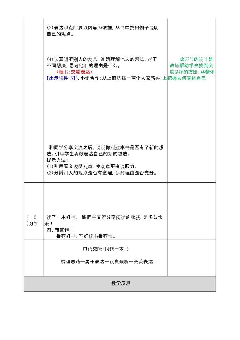 2020春统编版六年级语文下册口语交际：同读一本书 表格式教案设计(含反思+备课素材+课堂和课外作业及答案.docx_第2页