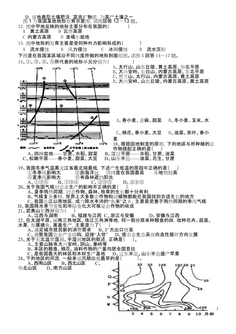 (完整版)中国的地形和气候习题[1].docx_第2页