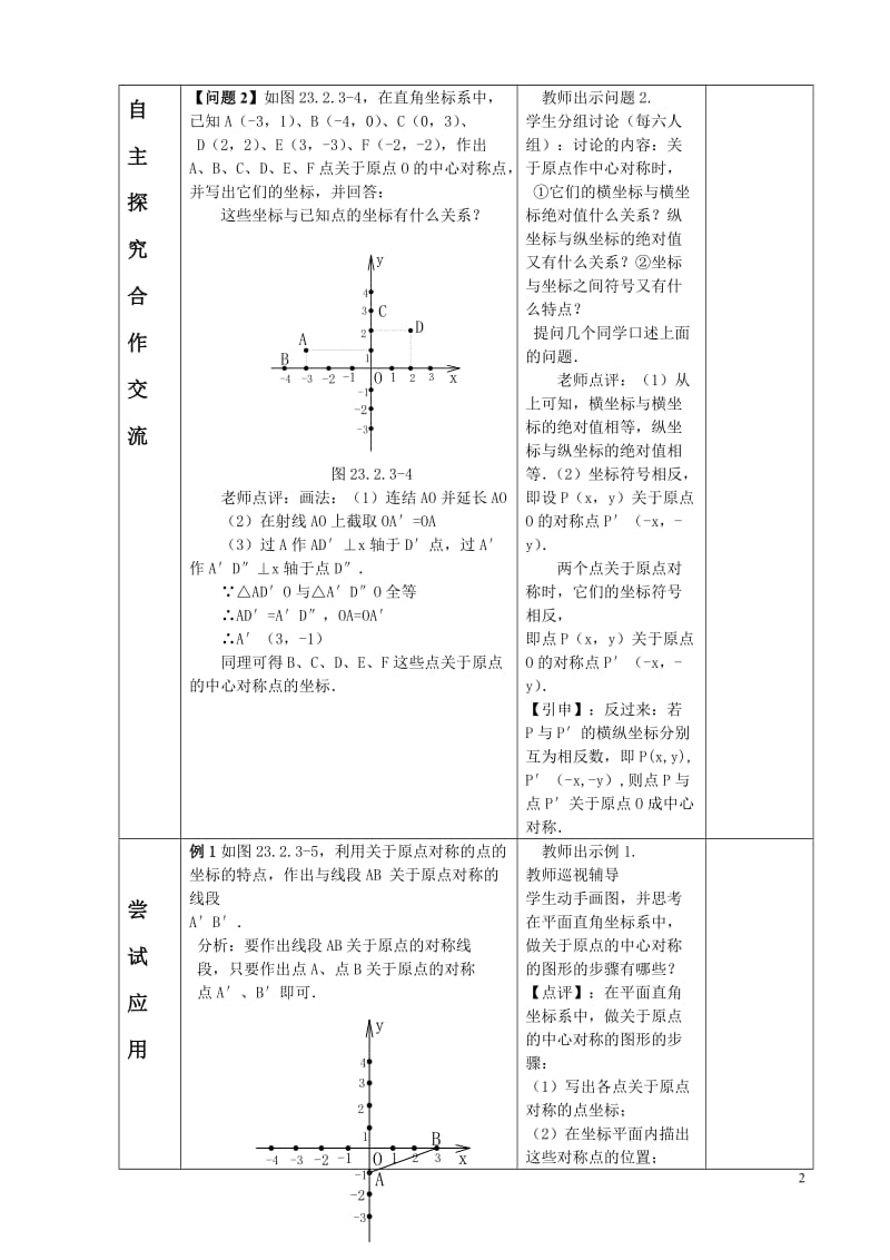 关于原点对称的点的坐标教案 说课稿 课件 教学反思.doc_第2页