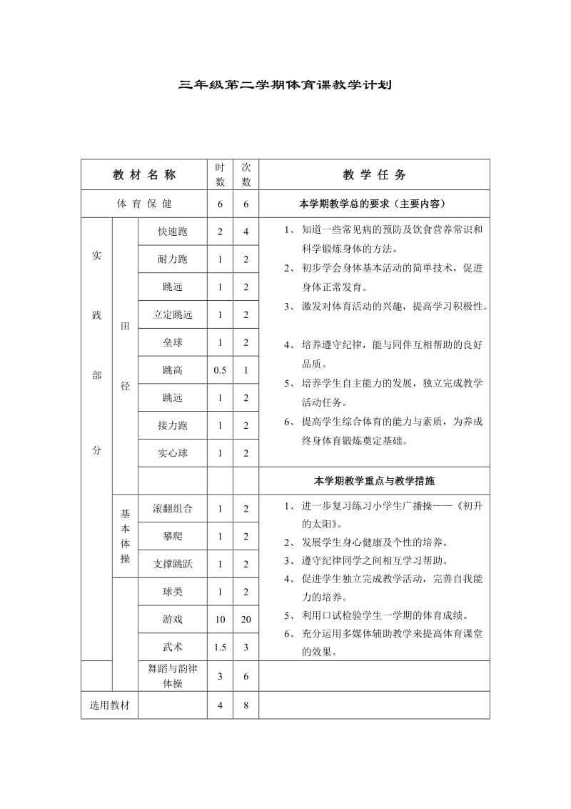 三年级第二学期体育课教学计划.doc_第1页