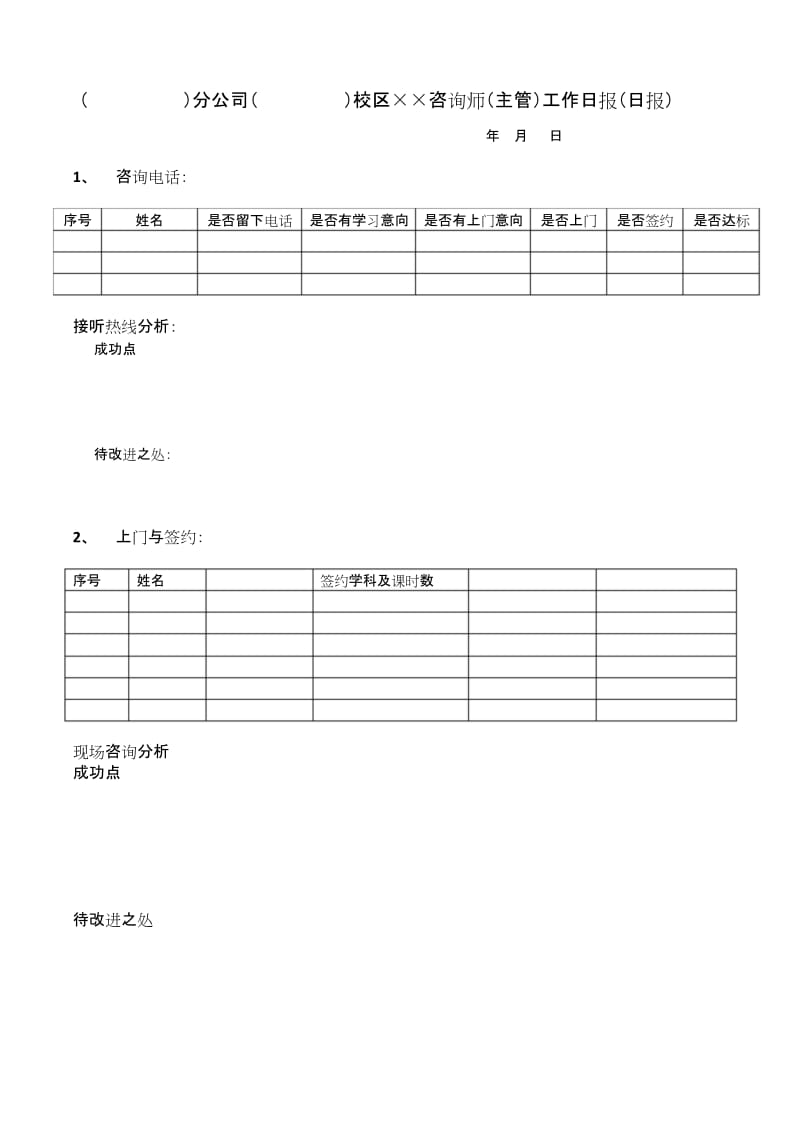 培训学校一对一系列-工作日报模板.docx_第1页