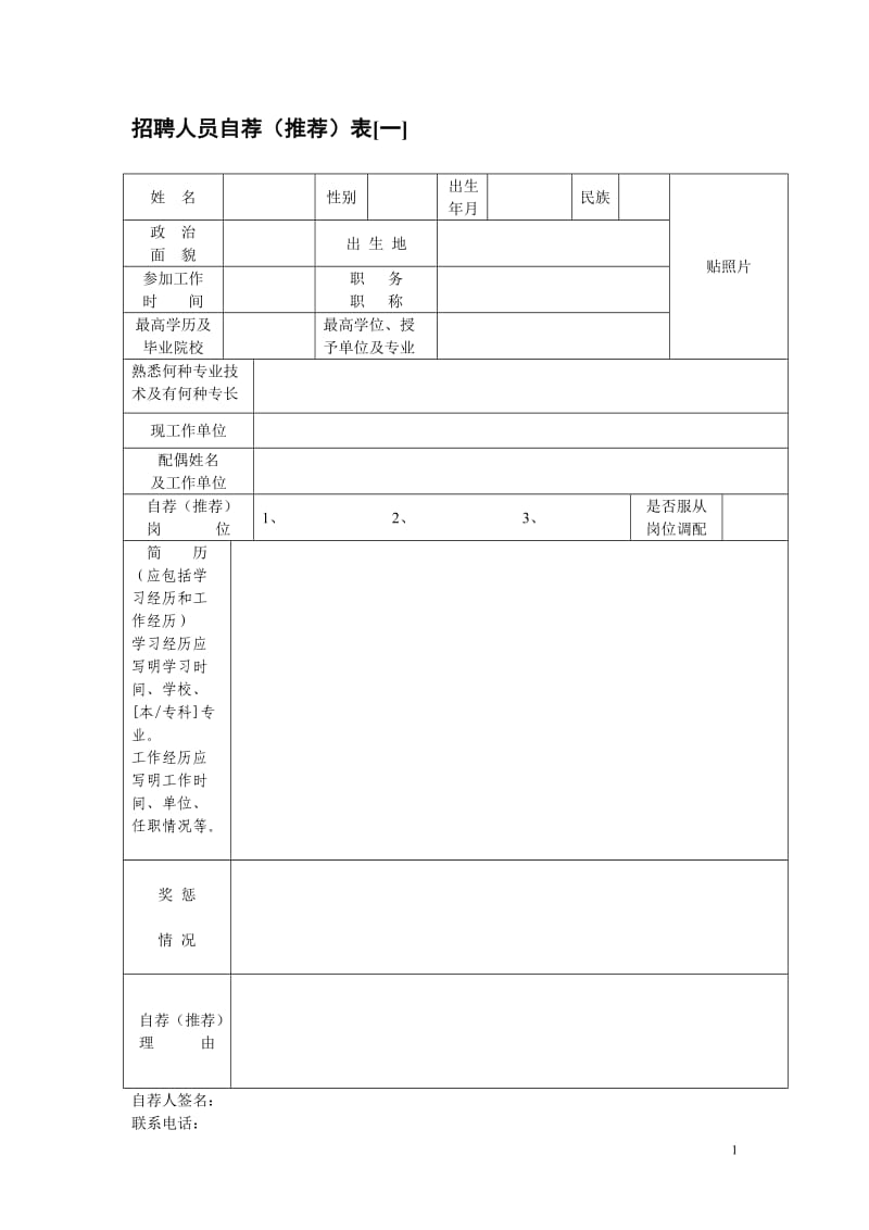 公开招聘人员自荐表.doc_第1页