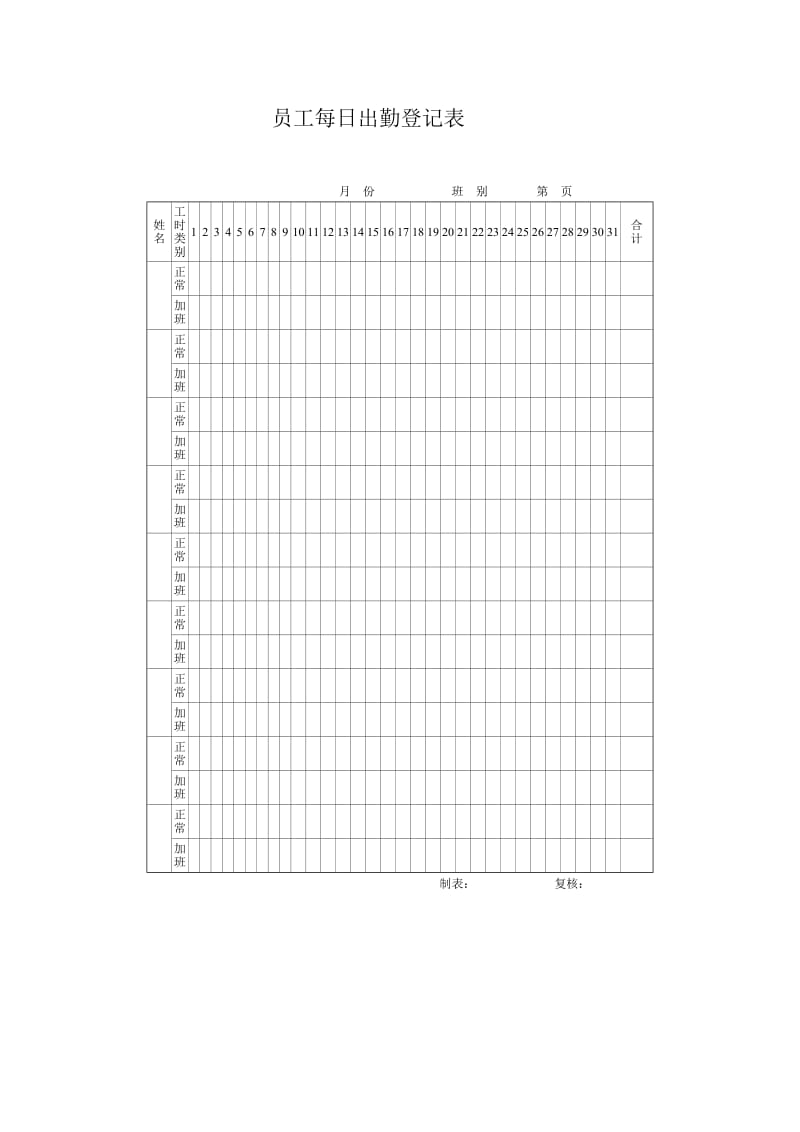 员工每日出勤登记表.doc_第1页
