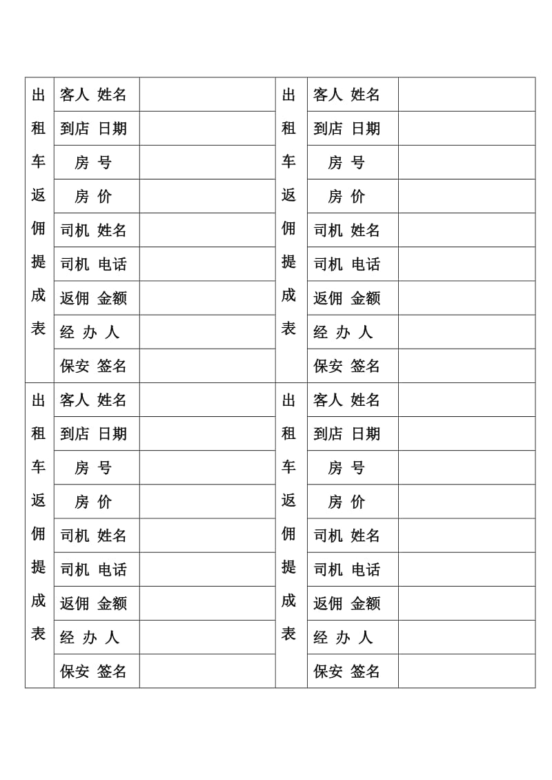 酒店出租车返佣提成表.doc_第1页