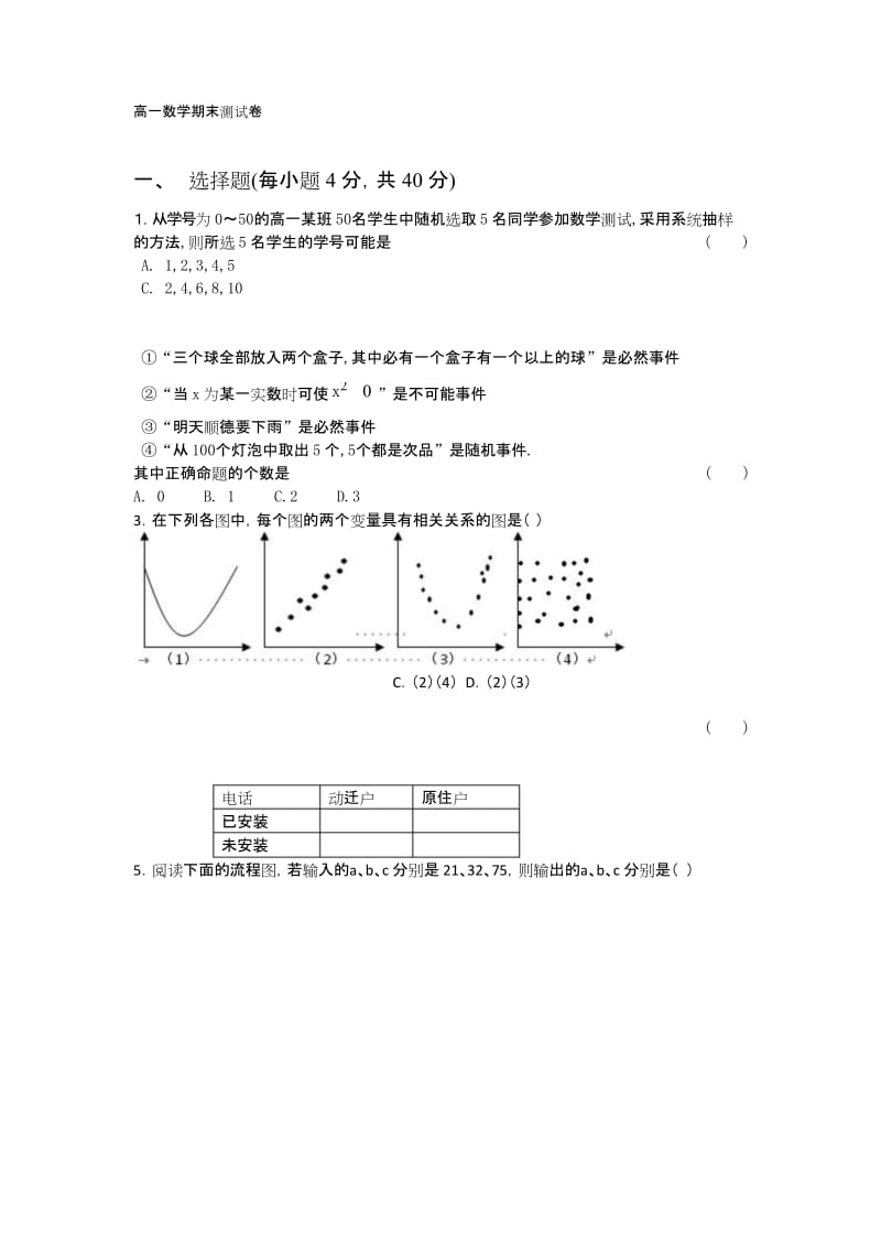 最新人教版高一数学必修3总测试题(A组)及答案.docx_第1页