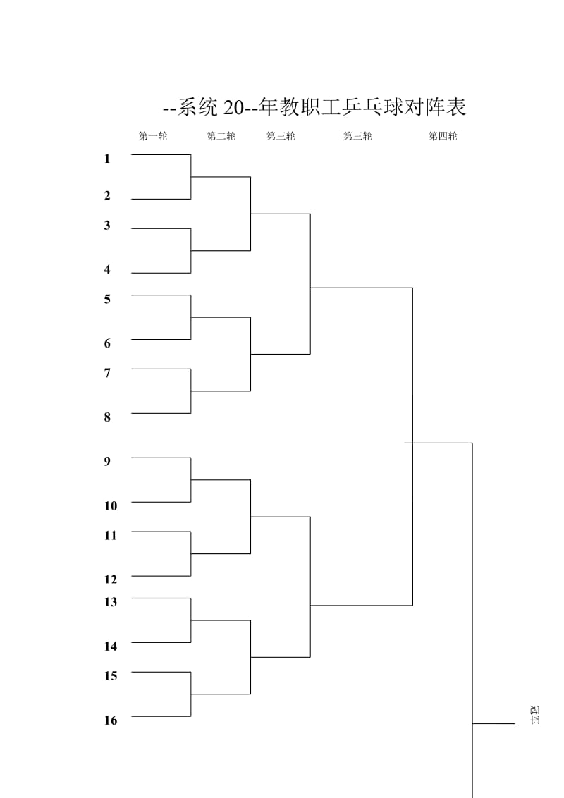 单淘汰乒乓球对阵表.doc_第1页