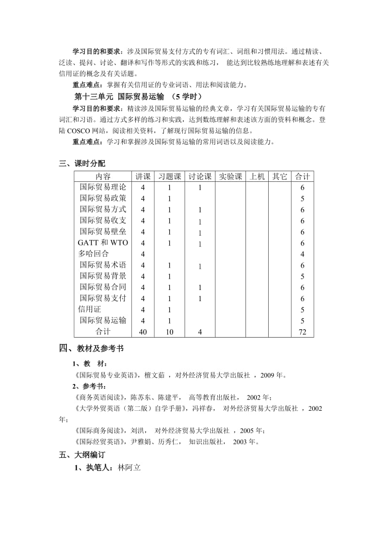 国际贸易专业英语课程教学大纲.doc_第3页