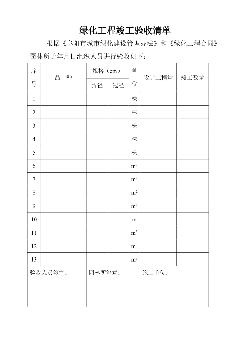 绿化工程竣工验收清单.doc_第1页