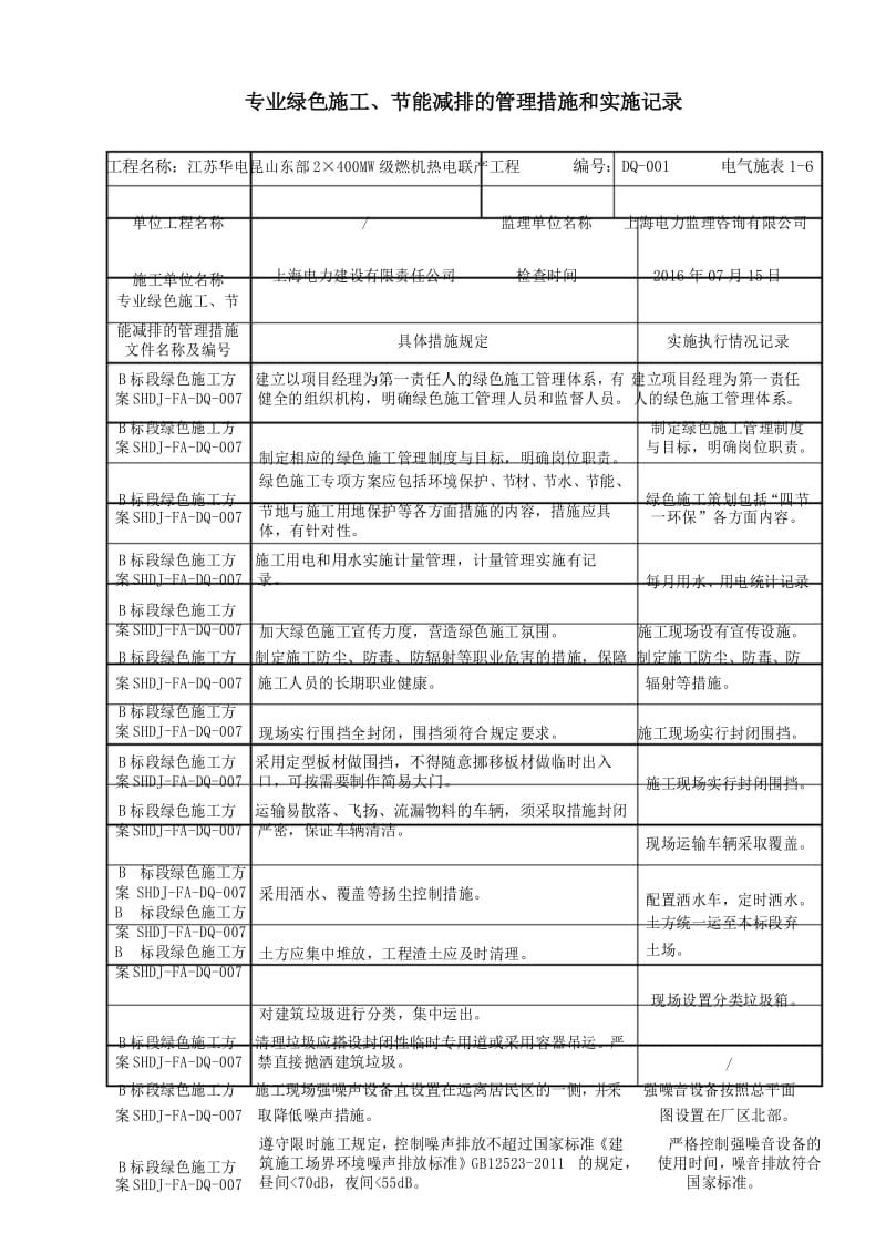 绿色施工实施记录表(推荐文档).docx_第1页