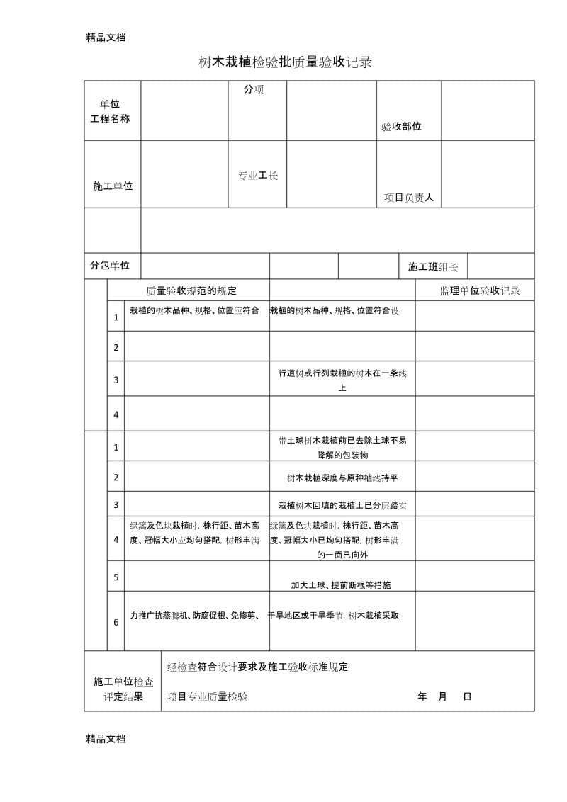 最新树木栽植检验批质量验收记录.docx_第1页