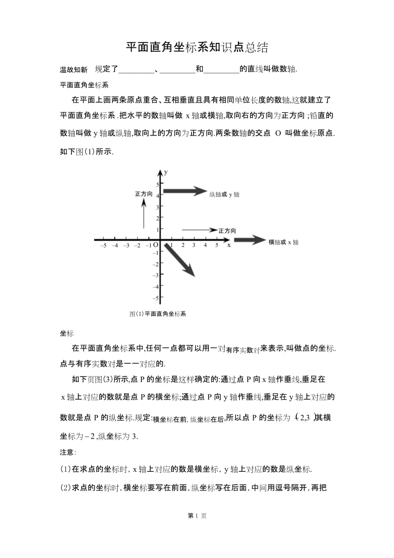 平面直角坐标系知识点总结.docx_第1页