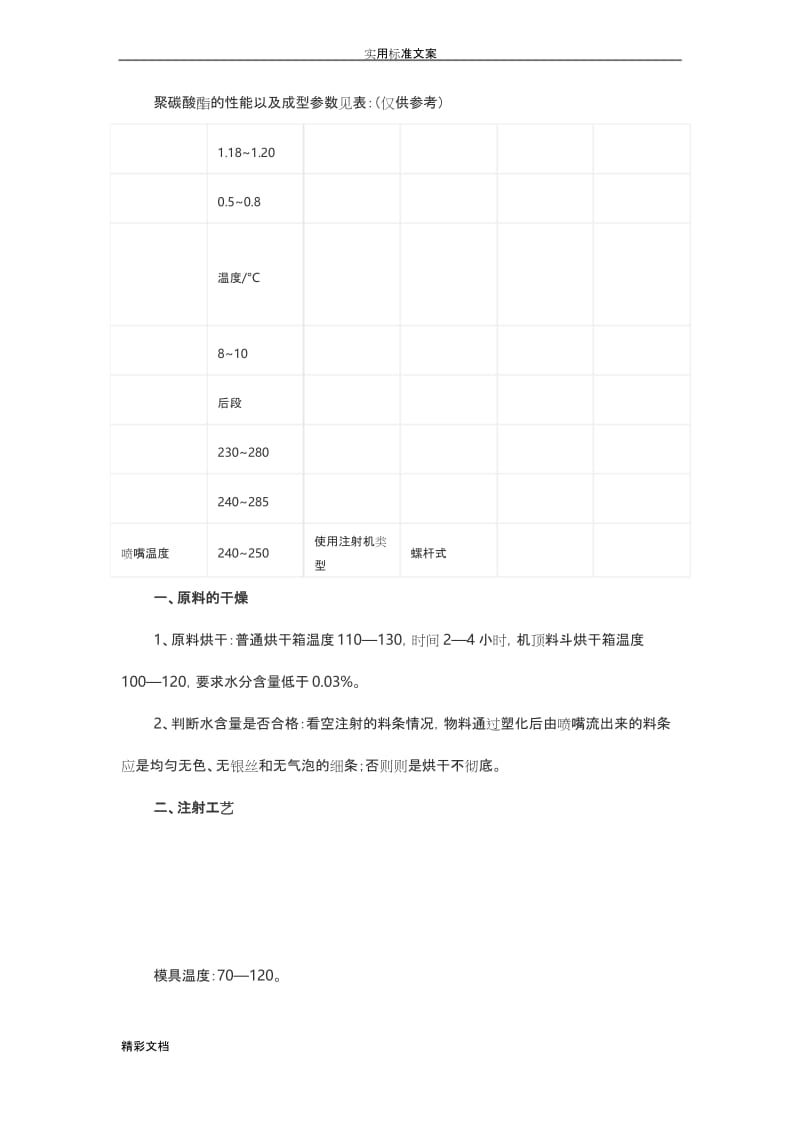 聚碳酸酯地性能以及成型全参数.docx_第1页