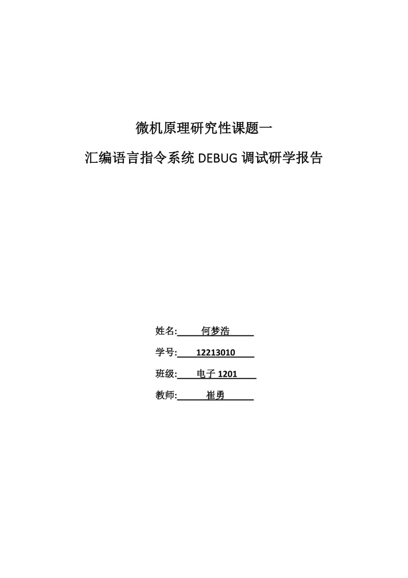 微机原理与接口技术研究性课题一DEBUG调试..docx_第1页